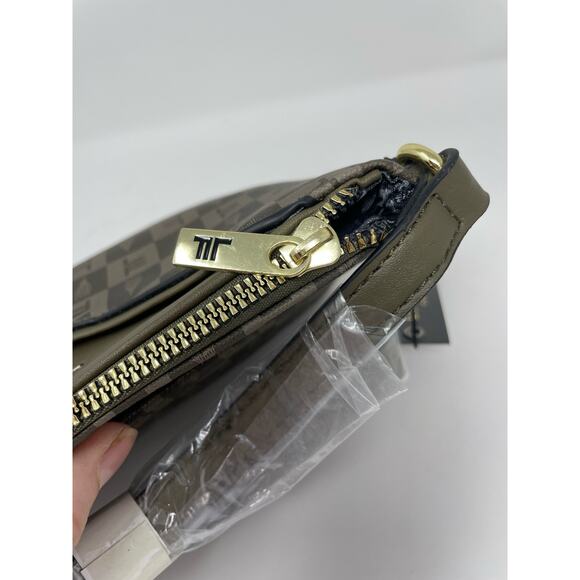 London Fog Addison Tower Signature Print Crossbody Bag‎ Olive Green Purse NWT - Picture 5 of 7